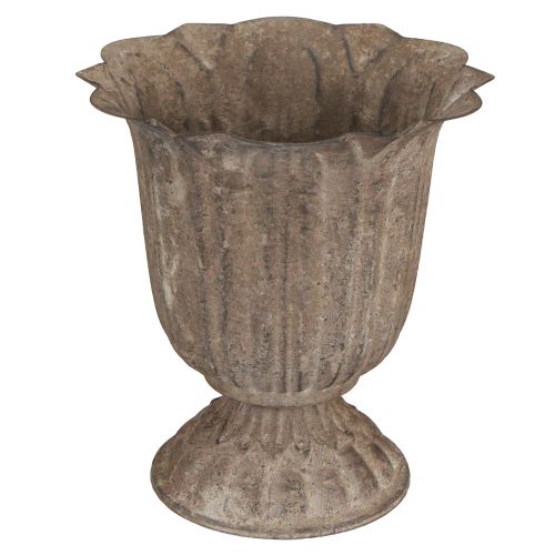 Dekorativt trofæ i antik udseende plantekrukke gråbrun Ø15cm H16cm