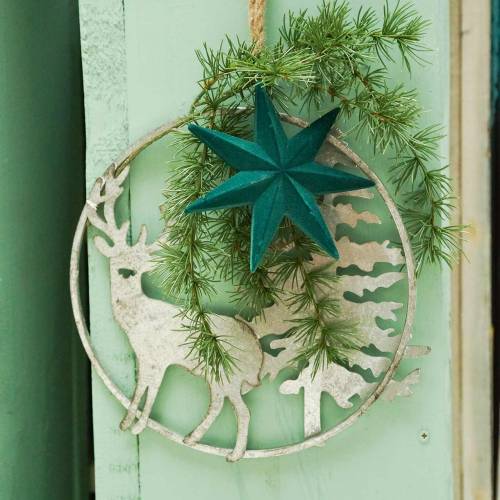 Floristik24 Deco ring rensdyr og gran antik look sølv Ø30cm Til at hænge op