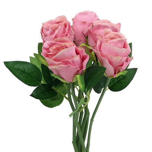 Floristik24 Deco rose Ø6cm lyserød L30cm 6stk