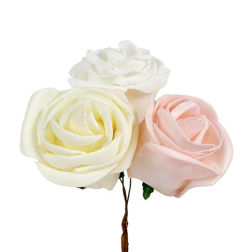 Floristik24 Deco rose mix hvid, pink, creme Ø7,5cm 12st