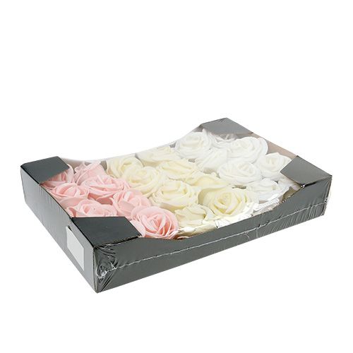 Floristik24 Dekorativ rosa hvid, creme, pink mix Ø6cm 24 stk