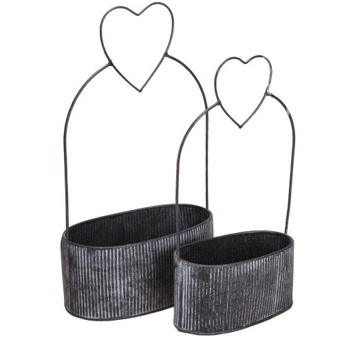 Artikel Dekorativ skål oval metal med hjerte sort 20/16 cm sæt af 2