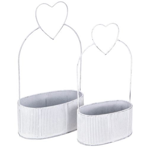 Artikel Dekorativ skål oval metal med hjerte hvid 20/16 cm sæt af 2