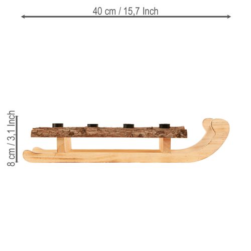 Artikel Dekorativ kane af træbark, 4 lysestager, 40×12,5 cm