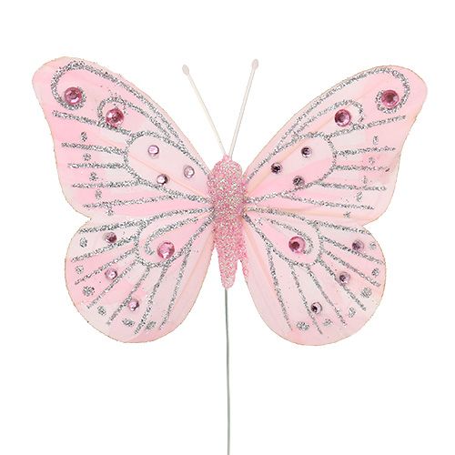 Floristik24 Dekorativ sommerfuglrosa med glimmer 10,5 cm 3stk