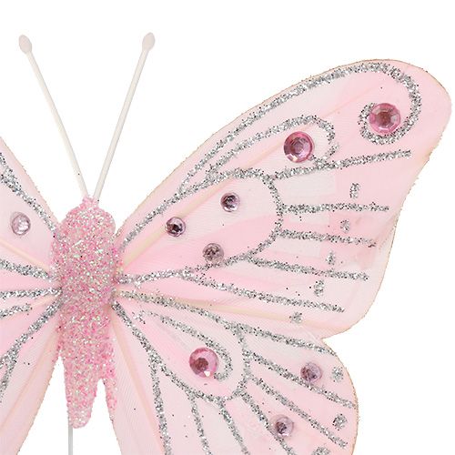 Artikel Dekorativ sommerfuglrosa med glimmer 10,5 cm 3stk
