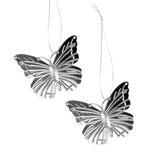 Floristik24 Dekorative sommerfugle til at hænge sølv 5cm 36stk