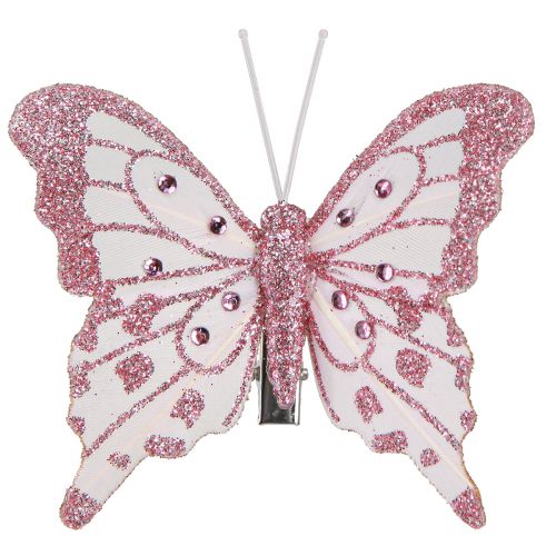 Artikel Dekorative sommerfugle lavet af fjer pink glitter 7,5x7cm 4 stk