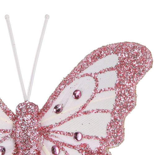 Artikel Dekorative sommerfugle lavet af fjer pink glitter 7,5x7cm 4 stk