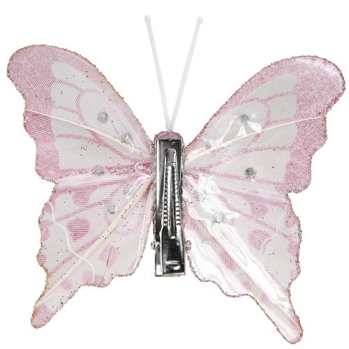 Artikel Dekorative sommerfugle lavet af fjer pink glitter 7,5x7cm 4 stk