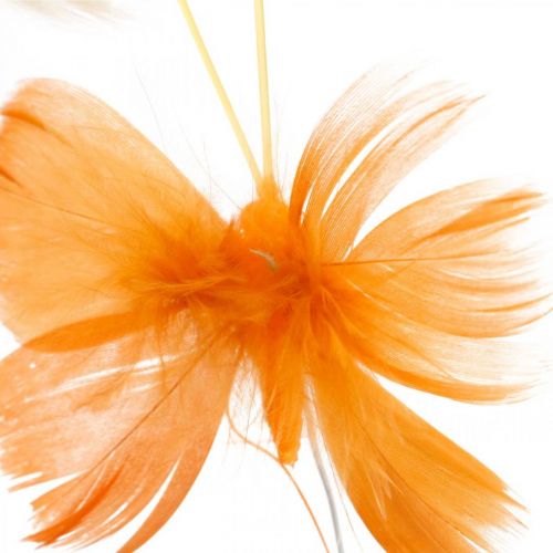 Floristik24 Sommerfugle i orange nuancer, forårsdekoration Fjersommerfugle på tråd 6stk