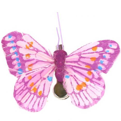 Artikel Dekorative sommerfugle på klippet forskellige farver 6 cm 24stk