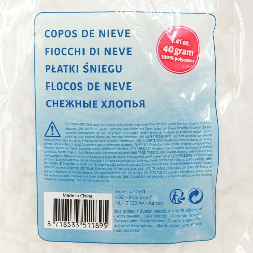 Artikel Dekorative snefnug, kunstig sne, fluffy, 40g × 6 stk