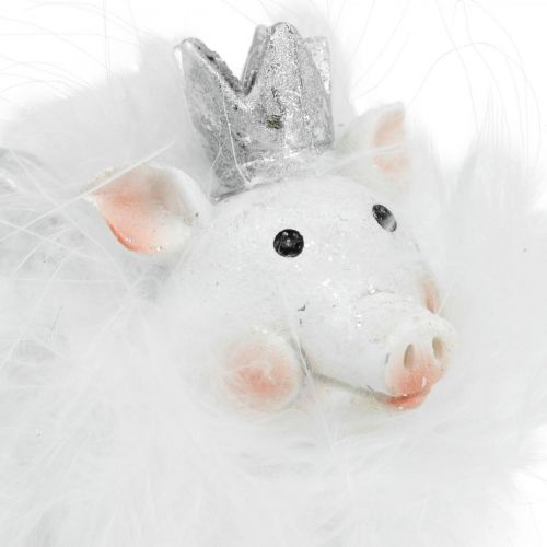 Deco gris med krone figur lykkegris hvid 7cm 2stk