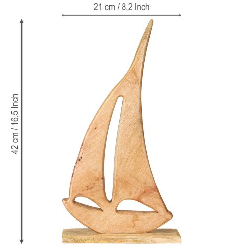 Artikel Dekoration Sejlbåd Træ på Base Naturlig Maritime H57,5cm