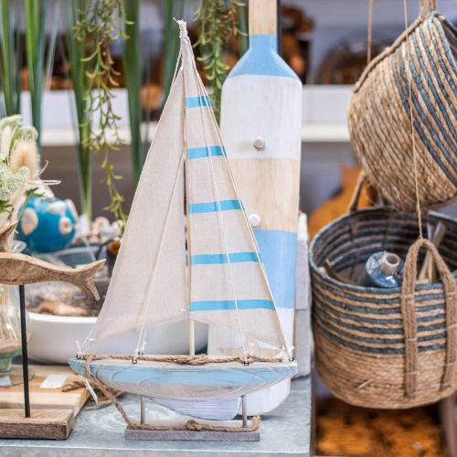 Floristik24 Deco sejlbåd træ blå-hvid maritim borddekoration H54,5cm