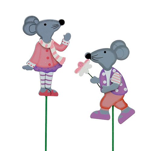 Floristik24 Dekorativ stikmus med blomst 8,5 cm 14stk