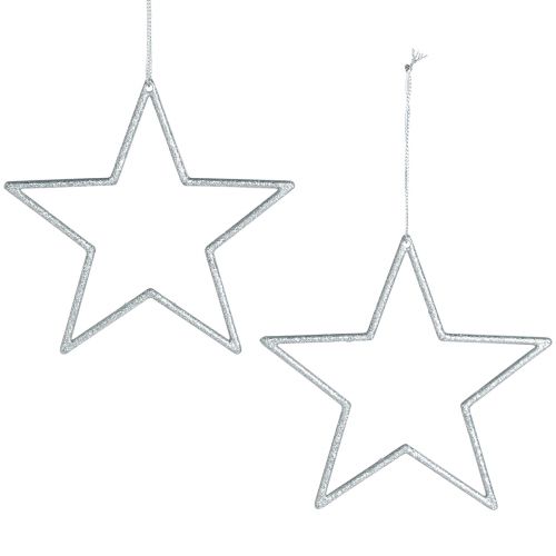 Dekorativ stjerne sølv juletræspynt glitter Ø12cm 12 stk