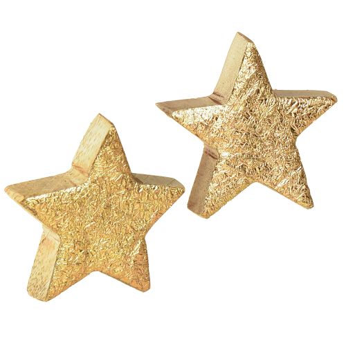 Dekorative stjerner træstjerner guld naturlig mangotræ Ø5cm 12 stk