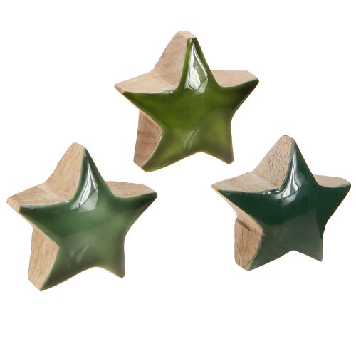 Dekorative stjerner træstjerner grønne sprededekorationer 3 cm 9 stk
