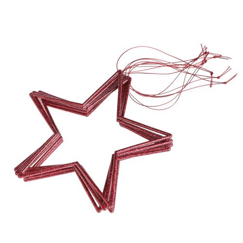 Artikel Dekorative stjerner med glitterrøde stjerner til ophæng 18cm 8 stk