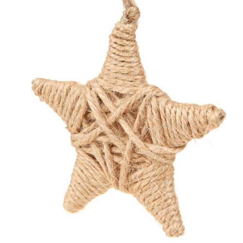 Artikel Dekorative stjerner til ophængning af raffia hamp trædekoration 7,5 cm 8 stk.