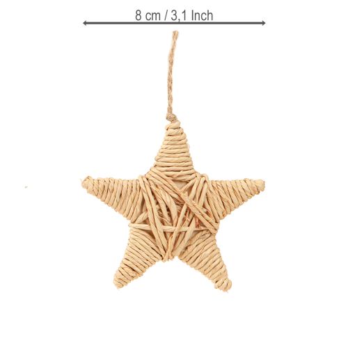 Artikel Dekorative stjerner til ophængning af raffia hamp trædekoration 7,5 cm 8 stk.