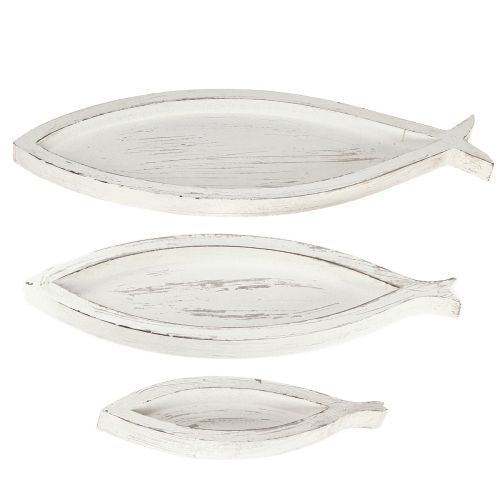 Dekorativ bakke Træfisk Hvid Natur L30/40/50 cm Sæt med 3