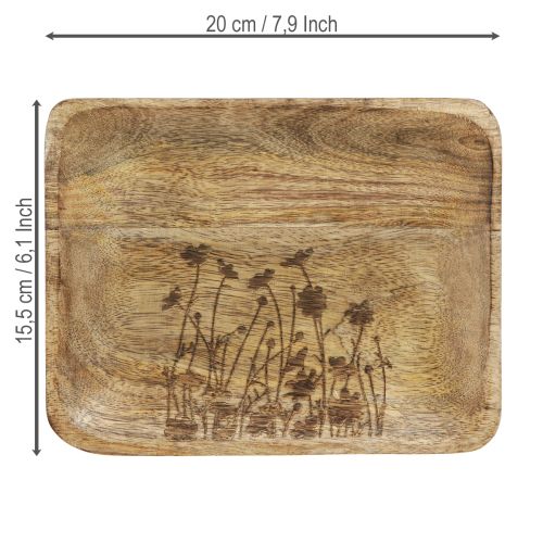 Artikel Dekorativ træbakke med blomstermønster mangotræ 20×15,5cm