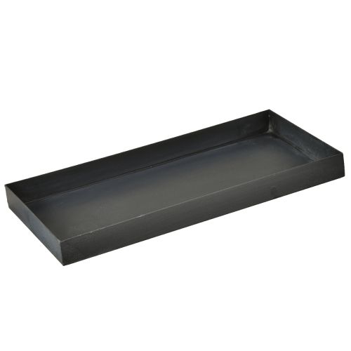 Dekorativ bakke metalbakke sort gråvasket 30×15 cm