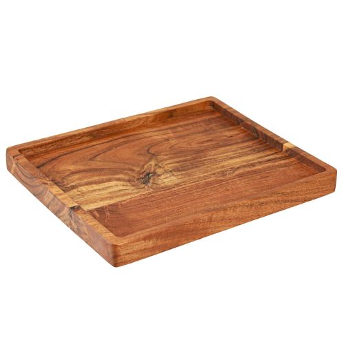 Dekorativ bakke serveringsbakke træ akacie olieret 30x25cm