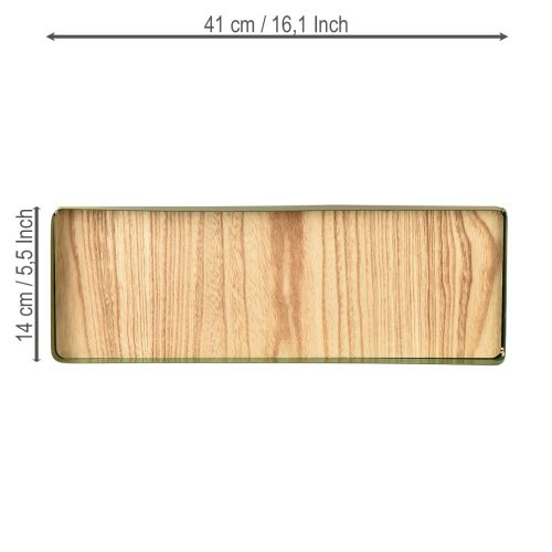Artikel Dekorativ bakke rektangulær grøn metal træbund 41×14 cm