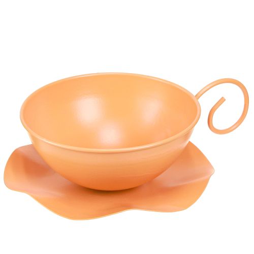 Artikel Dekorativ kop Ø16cm H9cm med tallerken metal dekoration orange 2stk