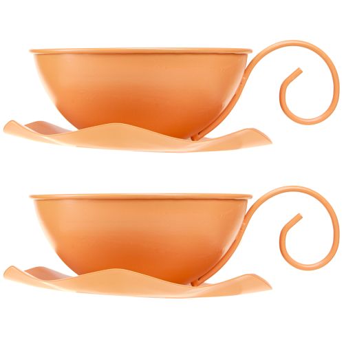 Artikel Dekorativ kop Ø16cm H9cm med tallerken metal dekoration orange 2stk