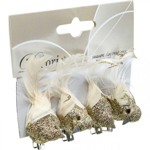 Artikel Deco par duer Deco fugle med klip Golden L5cm 4 stk