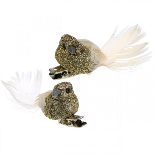 Artikel Deco par duer Deco fugle med klip Golden L5cm 4 stk