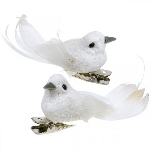 Floristik24 Deco par duer Deco fugle med klip hvid L5cm 4 stk
