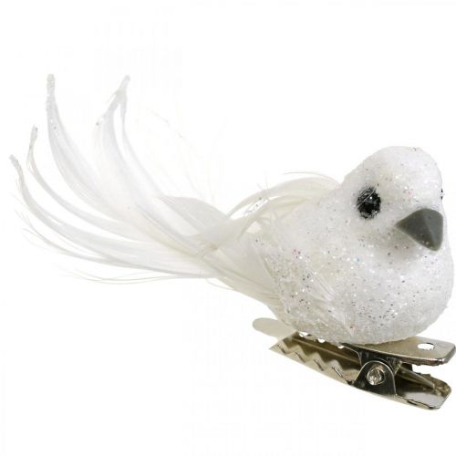Artikel Deco par duer Deco fugle med klip hvid L5cm 4 stk