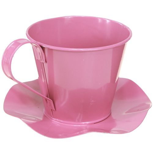 Artikel Dekorativ tekop metalkop med tallerken pink Ø12 H10cm 8 stk