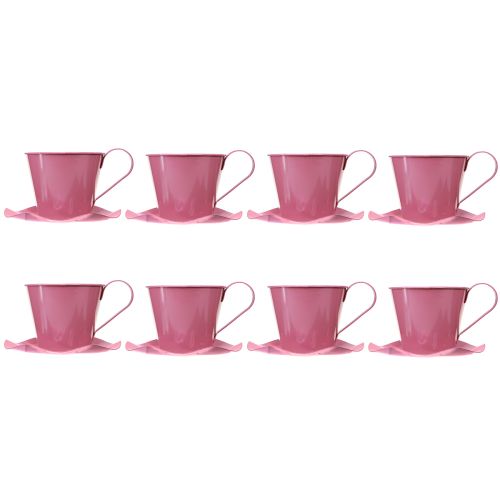 Artikel Dekorativ tekop metalkop med tallerken pink Ø12 H10cm 8 stk