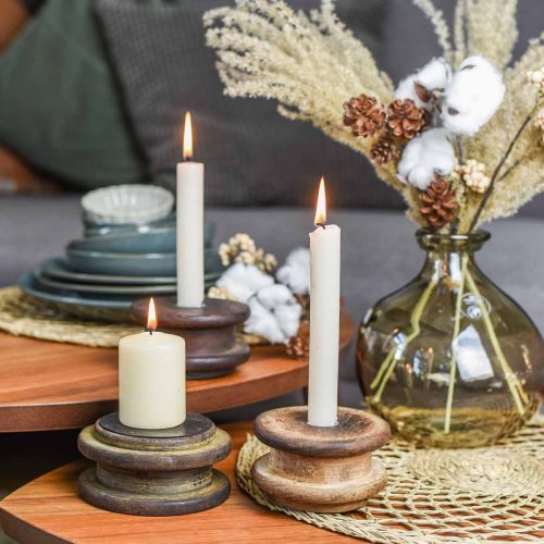 Floristik24 Deco omvendt rulle, lysestage, borddekoration, industrielt design, vintage look Ø12cm