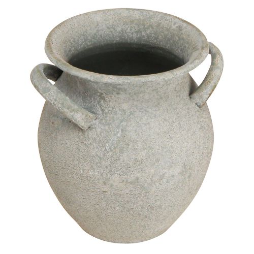 Artikel Dekorativ vase med hanke vintage plantekasse metal grå H13cm