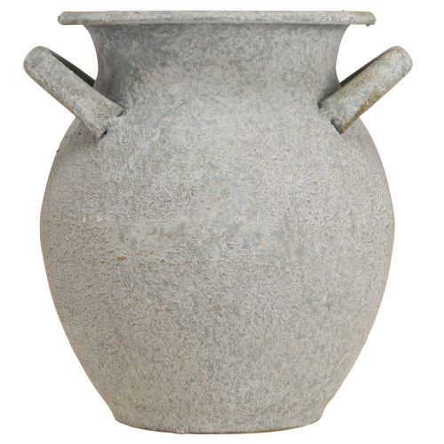 Artikel Dekorativ vase med hanke vintage plantekasse metal grå H13cm