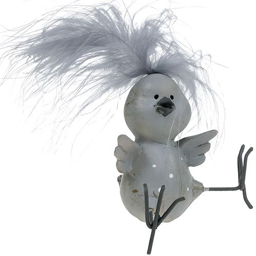 Floristik24 Dekorativ fuglgrå med fjer som sæt 8 cm 4stk