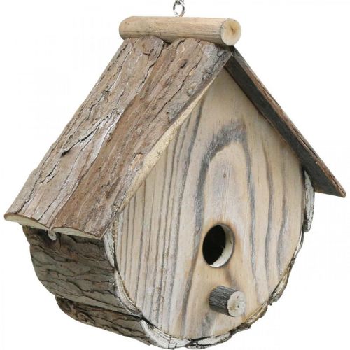 Floristik24 Dekorativt fuglehus Dekorativ redekasse i træ med naturlig bark hvidvasket H23cm B25cm