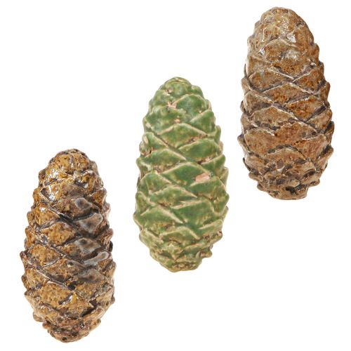 Dekorative kegler keramik assorterede grønne gulbrune 8,5 cm 6 stk.