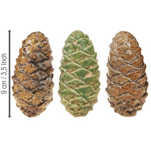 Artikel Dekorative kegler keramik assorterede grønne gulbrune 8,5 cm 6 stk.