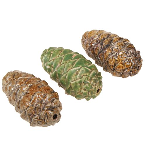 Artikel Dekorative kegler keramik assorterede grønne gulbrune 8,5 cm 6 stk.