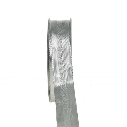 Dekorativt bånd sølv med striber 25mm 20m