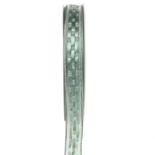 Floristik24 Dekorativ båndmynte grøn med sølv 15mm 25m